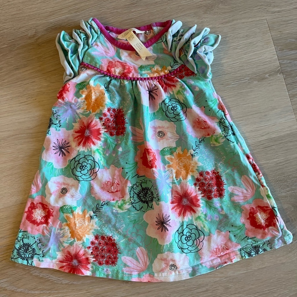 Girls' Floral Ruffle Sleeve Dress - Mint & Multi